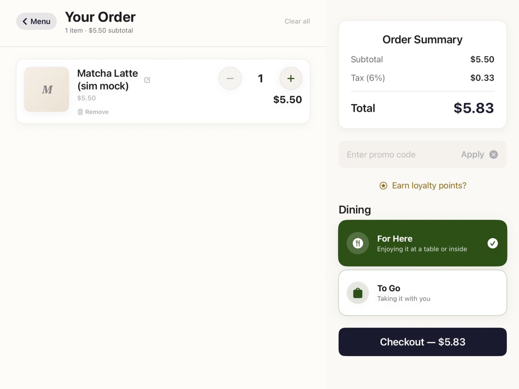 The payment screen instructing the customer to tap or insert their card